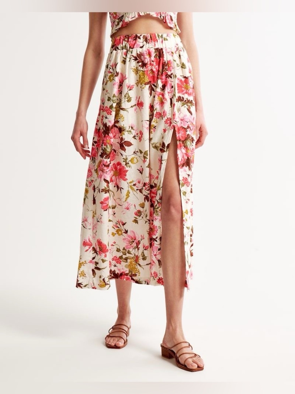 Abercrombie & Fitch Cream Floral Maxi Skirt with Pink Flowers
